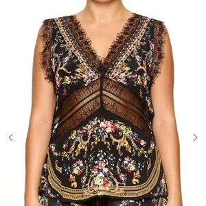 Camilla Friends in Flora wide strap lace inset cami L 100% silk